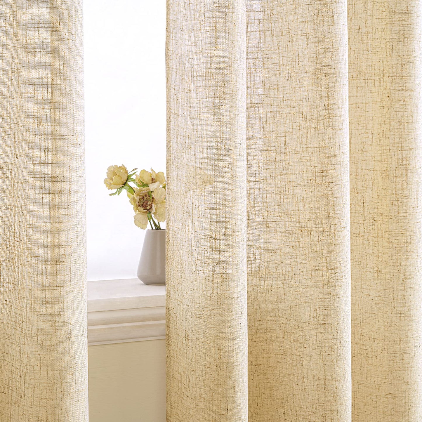 EMEMA curtains Linen curtain with eyelets Voile curtain Linen look Modern semi-transparent for living room decorative curtain children's room tab top curtain kitchen curtains 2 pieces set 140x215cm (WxH) Beige
