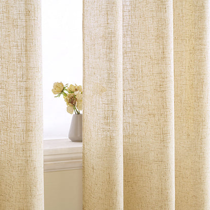 EMEMA curtains Linen curtain with eyelets Voile curtain Linen look Modern semi-transparent for living room decorative curtain children's room tab top curtain kitchen curtains 2 pieces set 140x215cm (WxH) Beige