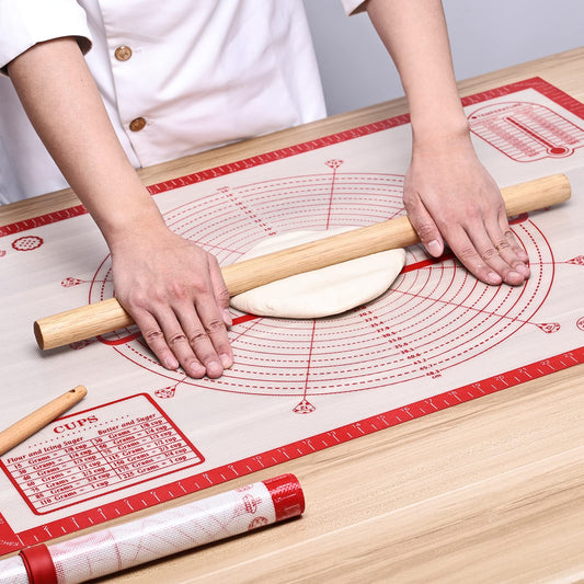 Silicone Baking Mat Extra Large 91x61cm, Antistick Silicone Mat with Measurements, Dough Mat, Baking Sheet for Oven, Rolling Mat for Dough Fondant Pastry by KITCHENRAKU KR, Red