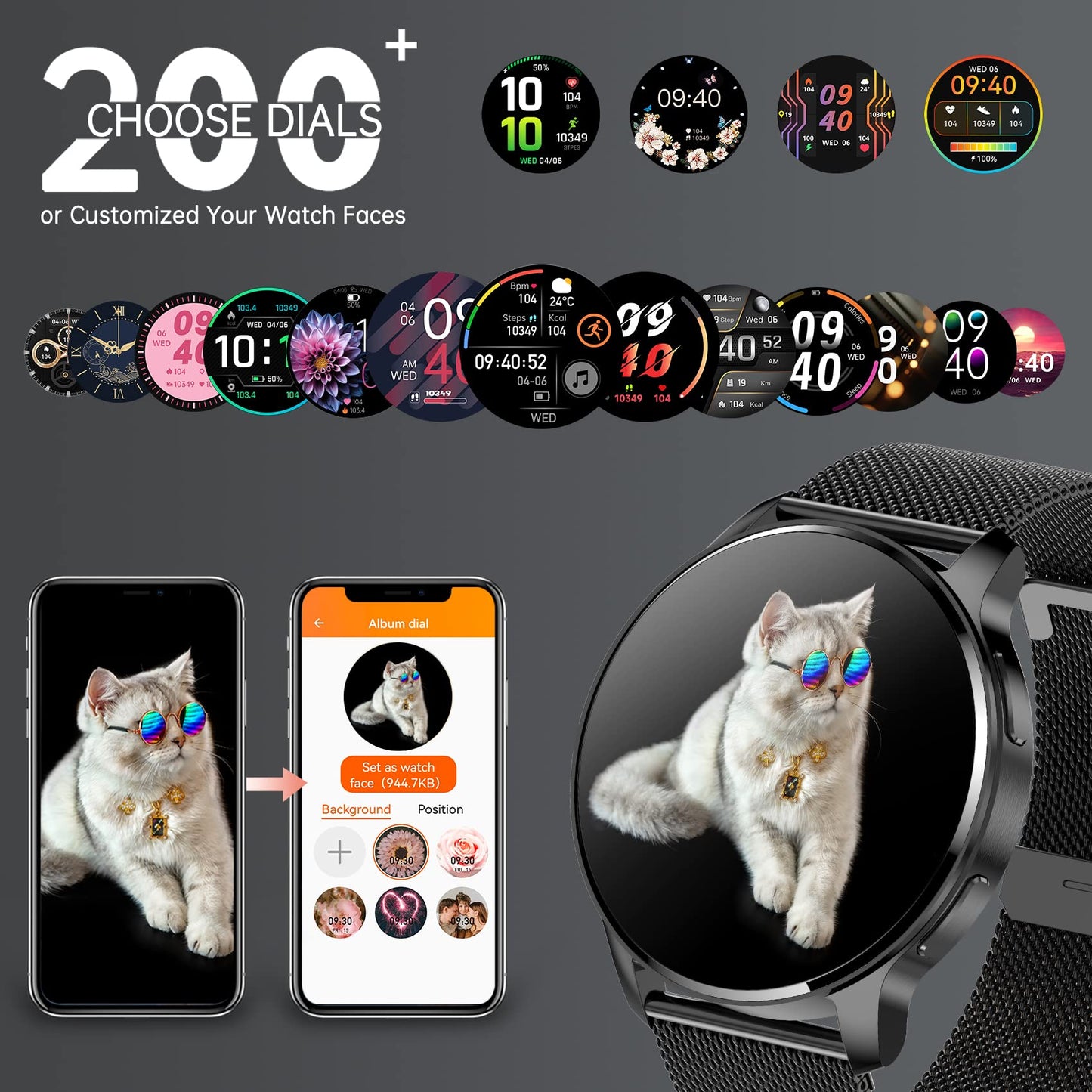 Erkwei Smartwatch for Women with Phone Function 1.32" HD Touch Screen Pedometer Women's Watch Personalized Display Heart Rate SpO2 Sleep Monitor, Fitness Tracker for iOS and Android