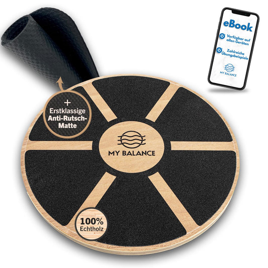 My Balance Premium Balance Board including non-slip mat I High-quality wobble board with E-Book I Strengthens your balance I Balance Board for improved fitness.