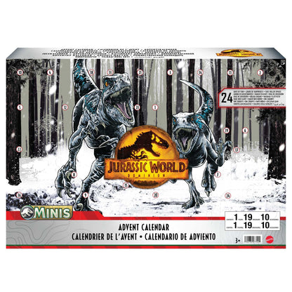 Mattel Jurassic World Advent Calendar for kids with surprises for 24 days, includes various dinosaur figures and battle arena, toy for ages 3+, HHW24