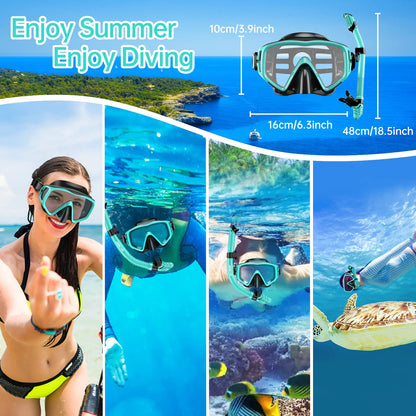 JEMULICE Adult Snorkel Set, with diving mask and dry snorkel for men and women, anti-leak & anti-fog tempered glass mask for diving, snorkeling, and swimming.