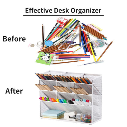 Marbrasse Mesh Desk Organizer, Multifunctional Pen Holder, Desk Organizer, Storage Shelf for School and Home Office Supplies (White)