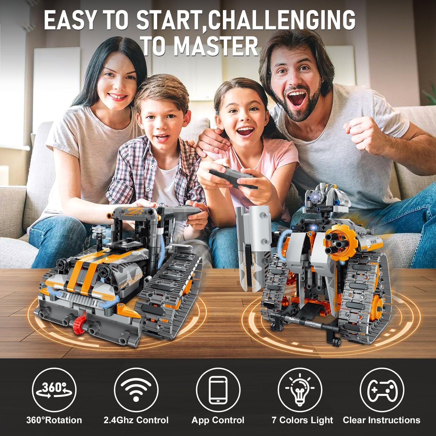 JOYTREKY Engineering Robot Kids Building Toy 5-in-1, App & Remote Control RC Technic Robot Toy, Programmable Technic Tank Car Toy, Gift for Kids Boys Girls 6-12+ Years