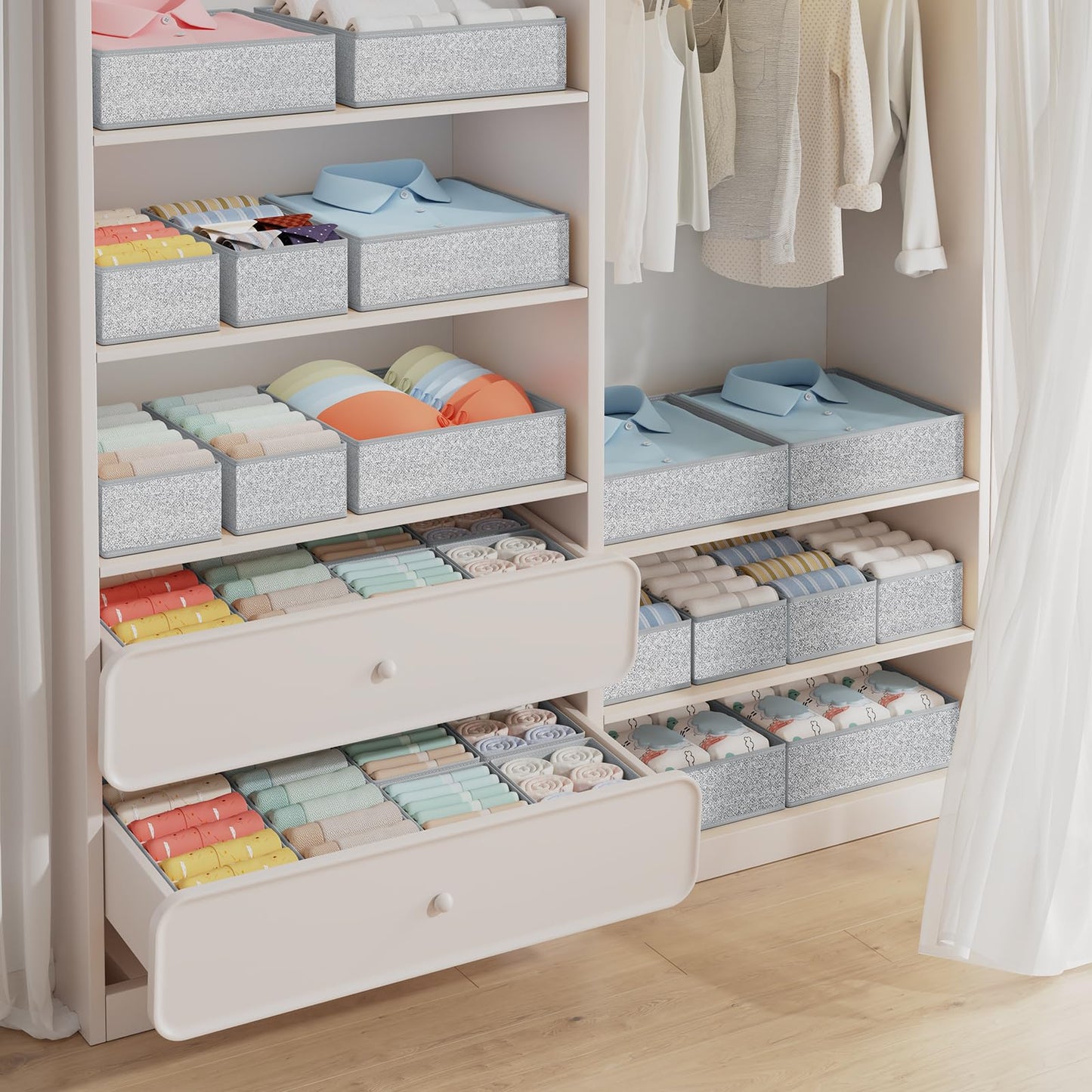 Homsorout 12 Piece Closet Organizer Drawer Organizer, Foldable Storage Box Fabric, Underwear Organizer, Closet Organizer for Clothing, Socks, Heather Gray