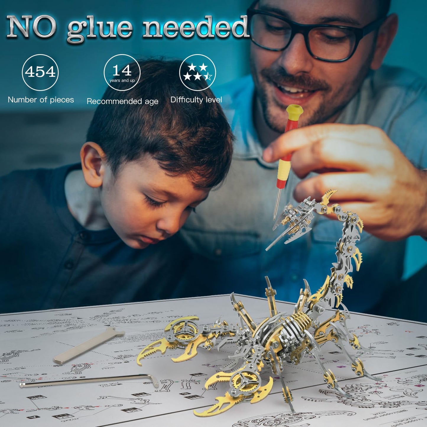 Metallic Scorpion King 3D Metal Puzzle Kits for Adults Teens - 454 pieces - Mechanical Assembly Models - Build Decorations for 4 hours (Gold)