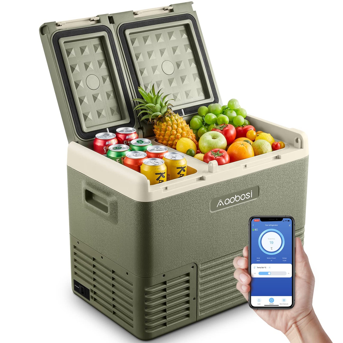 AAOBOSI Compressor Cooler Box 33L, Dual Zone Cooler Box for Car, Cooler Box 12V 230V Up to -20°C, Compressor cooler box for car, truck, car, motorhome, camping, boat and socket.