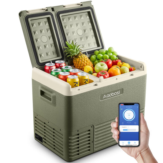 AAOBOSI Compressor Cooler Box 33L, Dual Zone Cooler Box for Car, Cooler Box 12V 230V Up to -20°C, Compressor cooler box for car, truck, car, motorhome, camping, boat and socket.