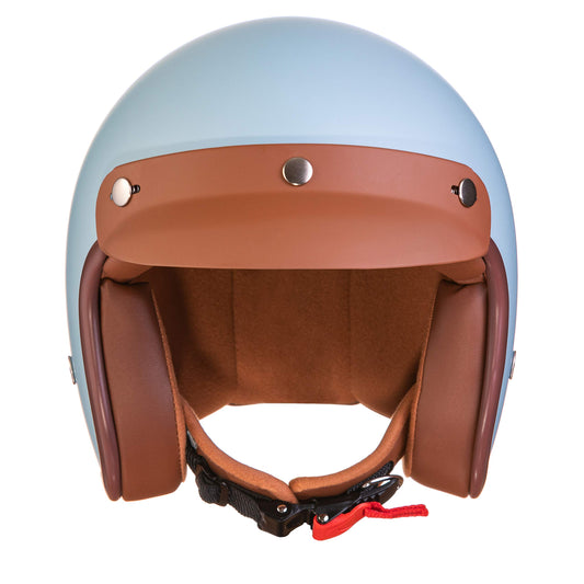 Miss Irmi retro Vespa helmet, jet helmet with sun visor, scooter helmet for women and men in elegant vintage look, quality according to ECE standard, light blue matte