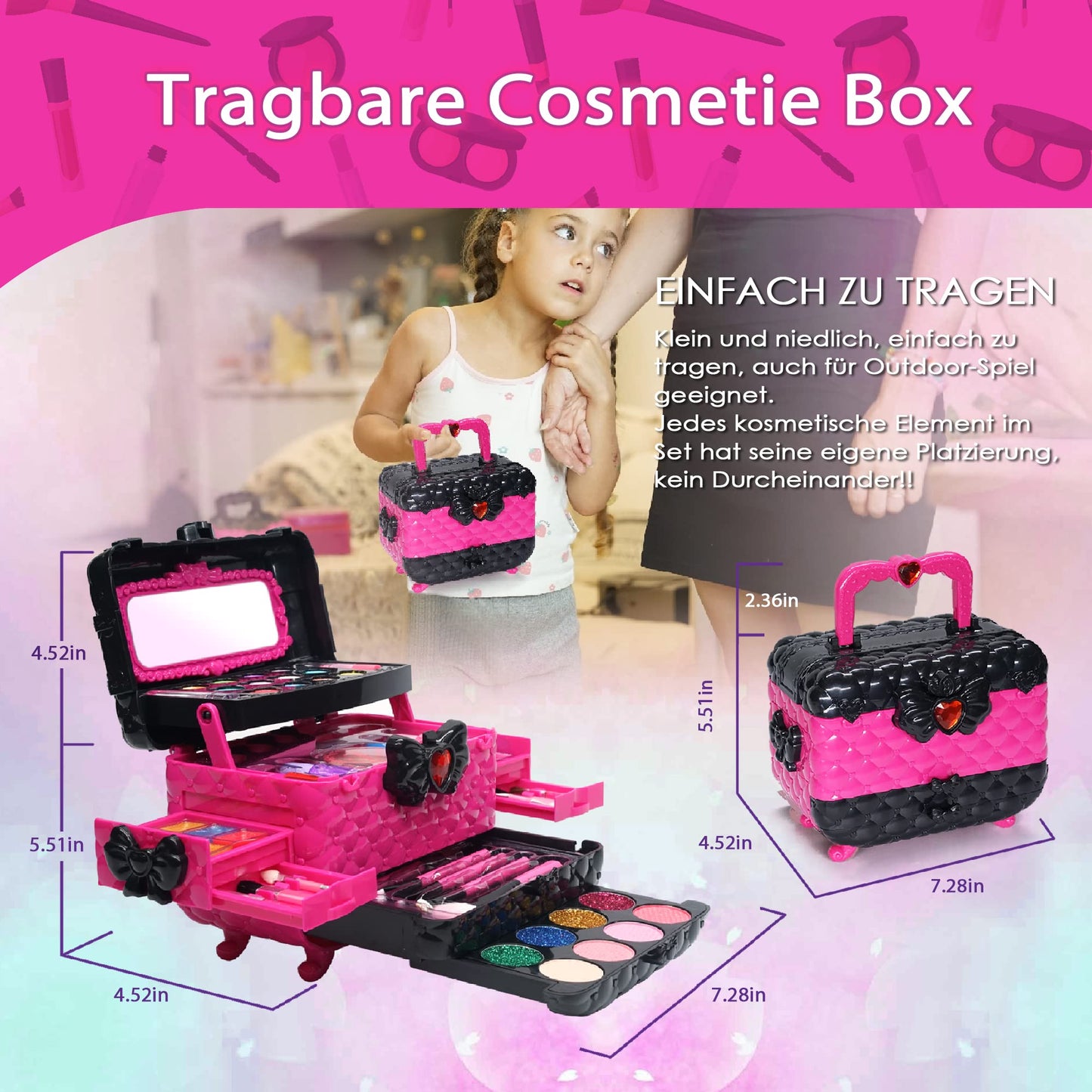 Children's makeup set girls makeup case kids - Safe and washable kids makeup, real makeup set, princess gifts for girls 4 5 6-12 years (Rose)
