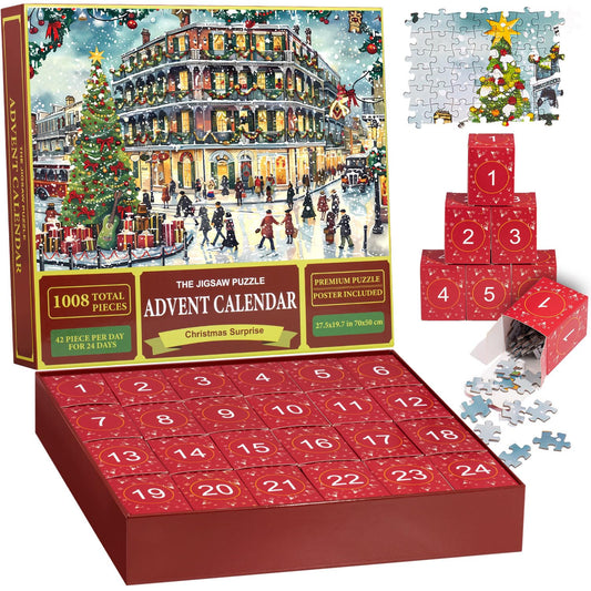 Puzzle Advent Calendar 2024 for kids and adults - 24 days Christmas calendar countdown with 1008 pieces Christmas puzzles, Christmas gifts for boys, girls, women, and men.