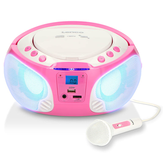 Lenco SCD-650 - portable CD radio - children's boombox - USB & microphone - 6 watt boombox - USB playback - AUX - FM radio - pink