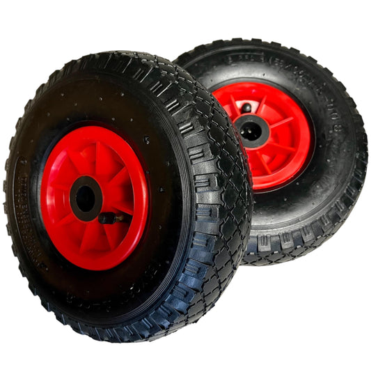 TMV24® 2x Hand Truck Wheel Pneumatic Tire 3.00-4, 260x85 with Tube & Wheel for 2cm Ø Axle Hand Truck Cart Air Tire Spare Wheel Ball Bearing Wheelbarrow Wheel Angle Valve Black/Red