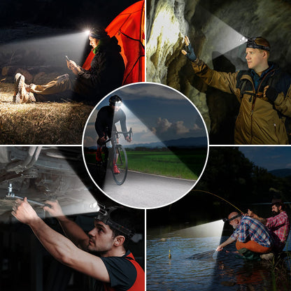 Blukar Rechargeable LED Headlamp, Super Bright 8000 Lumens Zoomable Headlight with 5 Light Modes & Red Light, IPX6 Waterproof, 90° Adjustable Headlamp for Camping, Fishing, Repairs, Emergencies, etc.