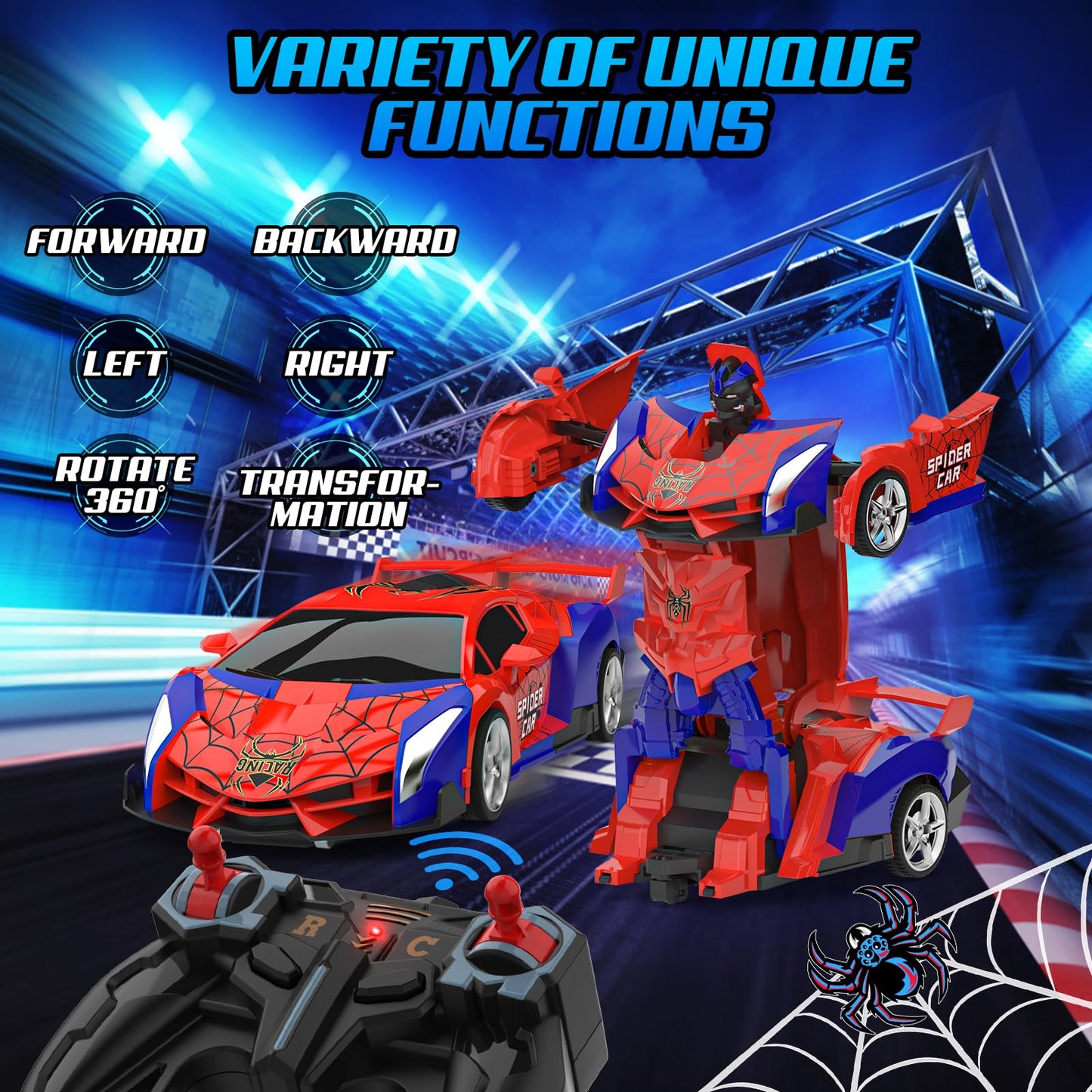 Remote Control Car Toy for 3 4 5 6 7 8+ years old Boys Girls, 2.4GHz Transformation Robot Spider RC Car with Remote Control, Christmas Birthday Gifts Kids Games for 3-12 years old.