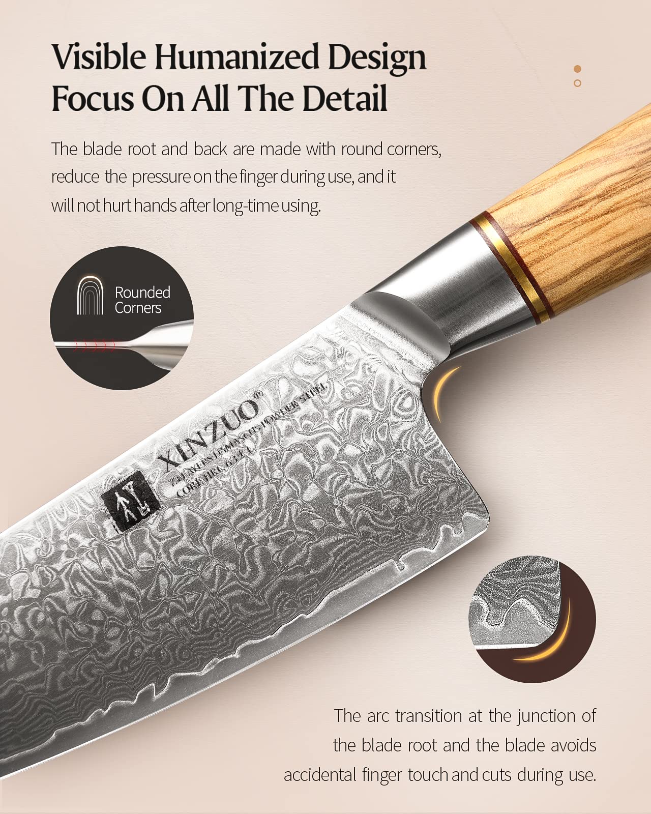 XINZUO 21.2cm chef's knife 73 layers damascus powder steel, professional gyuto knife, hand-forged sharp blade kitchen knife-with ergonomic olive wood handle - Lan Series