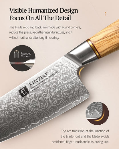 XINZUO 21.2cm chef's knife 73 layers damascus powder steel, professional gyuto knife, hand-forged sharp blade kitchen knife-with ergonomic olive wood handle - Lan Series