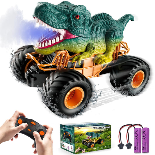 BOBOTATA Remote Control Car Kids Monster Dinosaur Truck Toy for Ages 3 4 5 6 7 8+, 2.4 GHz with Lights, Sounds, Spraying, All Terrain RC Cars Toy Gifts for Boys Girls