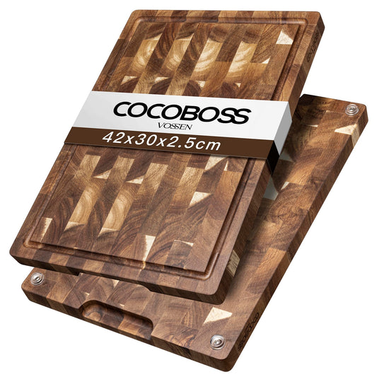 COCOBOSS Cutting Board Wood Large 42x30x2.5cm, Wooden Cutting Board, Kitchen Board, made of Acacia Wood PREMIUM for Kitchen, Kitchen Wood Board, Non-slip Feet XXL