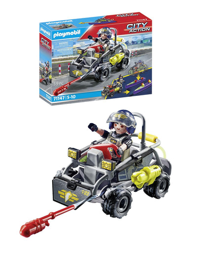 PLAYMOBIL City Action 71147 SWAT Multi-Terrain Quad, convertible SWAT speedboat, toy for kids ages 5 and up.