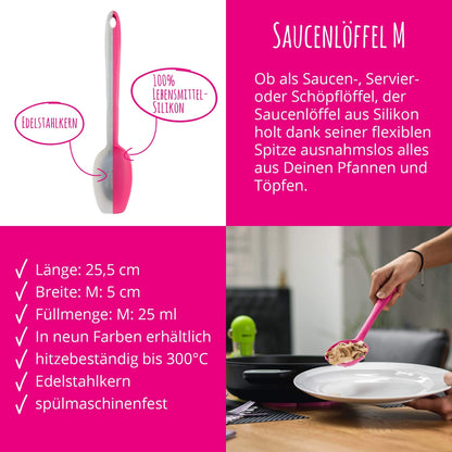 Kitchen helper set from Kochblume - design turner S & gravy spoon S & ladle S & flex spoon S 4-piece set | Premium silicone | Heat-resistant | Dishwasher safe | Color: pink.