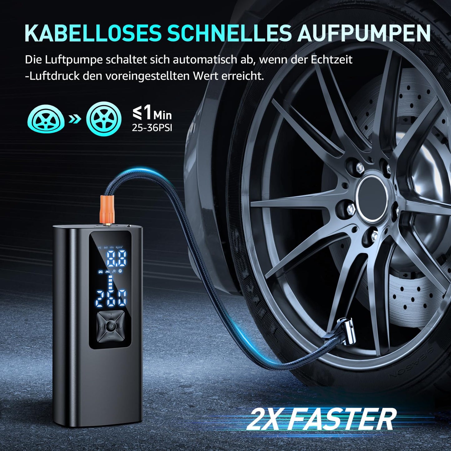 Suafsu Electric Air Pump Bike Battery Compressor - 150 PSI Mini Portable Bike Pump Air Compressor For Car, Motorcycle, Bike, Balls, rechargeable via USB-C, also serves as a flashlight and power bank.