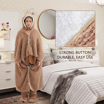 Sloth blanket with sleeves and hut slippers - Sloth gift for women | Sherpa fleece cuddle blanket with sleeves, Portable blanket to wear as Christmas birthday gift for women ladies