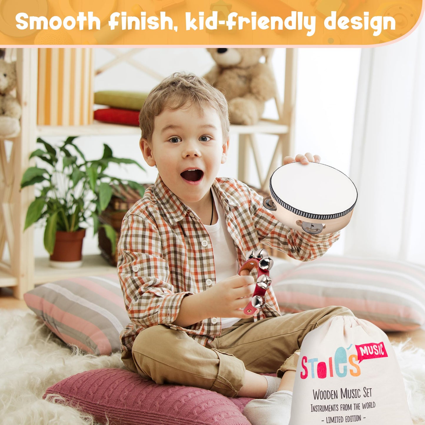 Stoie's musical instruments for children aged 3 and up - wooden Montessori instruments, baby claves, drum musical toys.