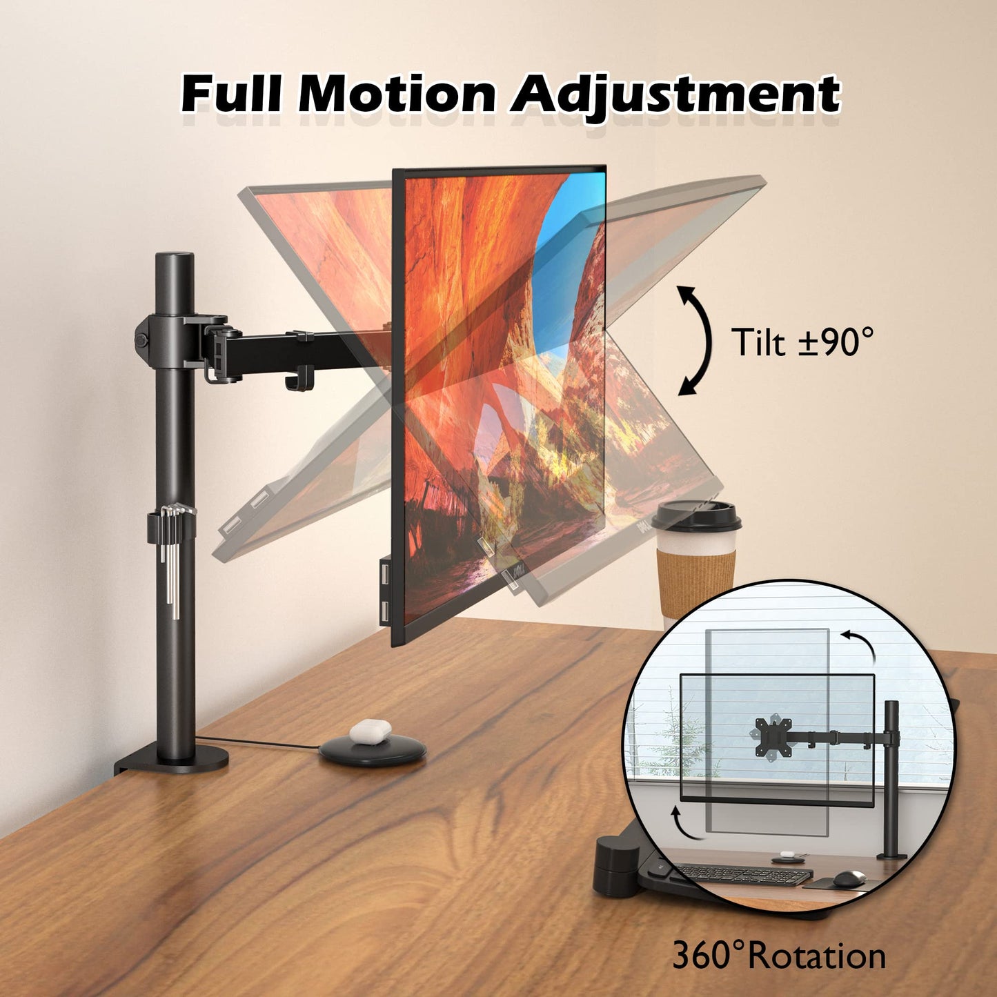 BONTEC 13-32 inch monitor mount for LED LCD screens up to 10 kg, monitor desk mount 1 monitor height adjustable tilt swivel, 2 mounting options, VESA 75x75/100x100, black