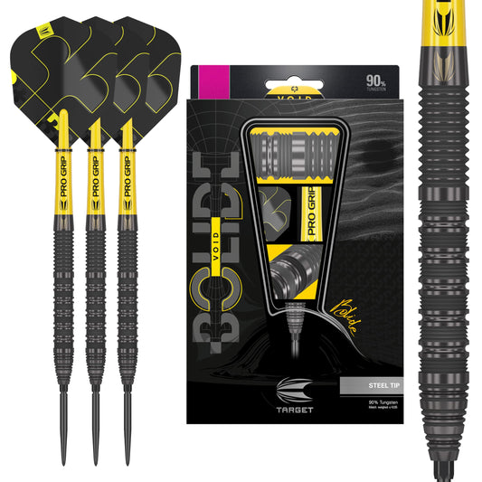 Target Darts Bolide Void 90% Tungsten Dart Set, Steel Tip Swiss Point Darts | Barrel 01, 25G | Professional Dart Sets, Black Darts, Swiss Point Tool Included