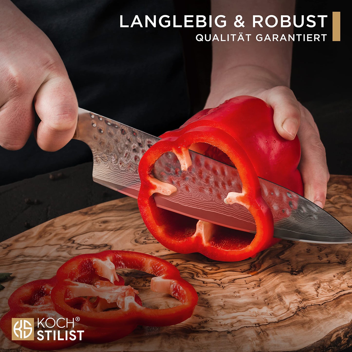 COOKINGSTYLEIST® -NEW- Premium Damascus Knife 20 cm [+ incl. Gift Box] Genuine Damascus steel with 67 layers & VG-10 core for best cutting performance - Chef's knife with elegant wooden handle