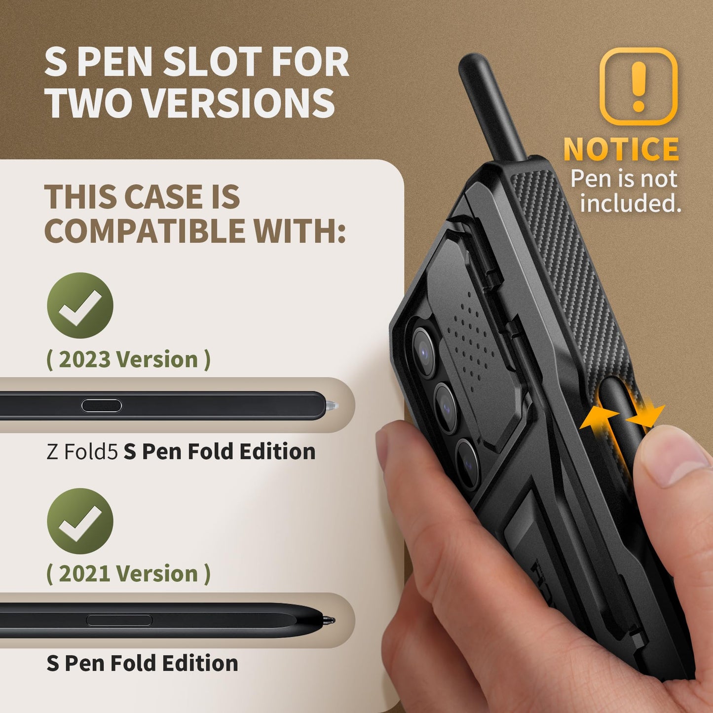 Tongate case for Galaxy Z Fold 5, with new S Pen holder & display protection & kickstand, full-body rugged hinge protection with belt clip camera cover for Samsung Galaxy Z Fold 5 case, black