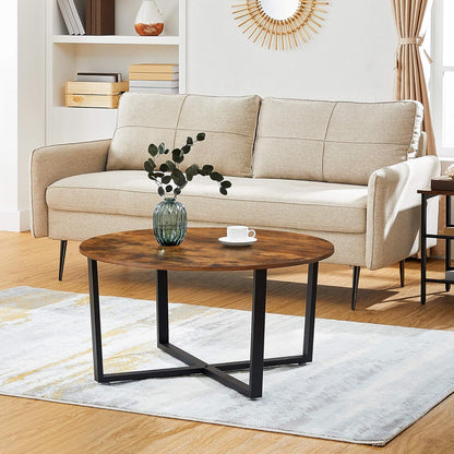 VASAGLE Round Coffee Table, Living Room Table, Industrial Style, Steel Frame, Easy Assembly, for Living Room, Bedroom, Rustic Brown and Black LCT88X