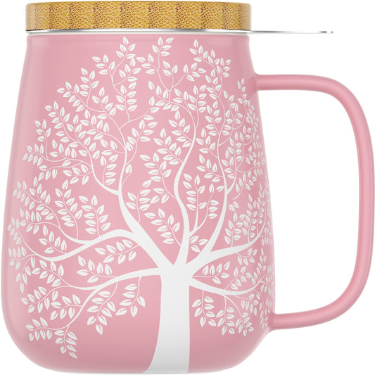 amapodo tea cup with lid and infuser - 600ml porcelain tea mug large - jumbo cup - XXL tea cup set pink - plastic-free