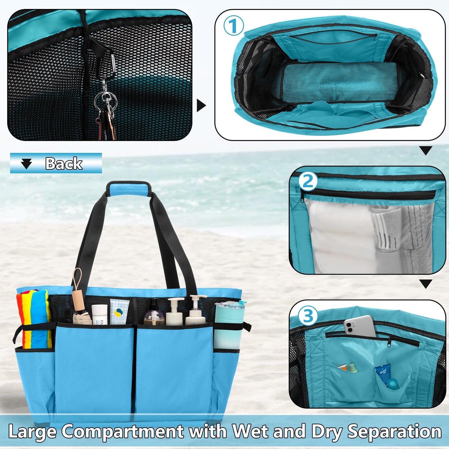 Fasrom Extra Large Mesh Beach Bag, Oversized Beach Tote for Beach Trip (Patent Pending), Blue