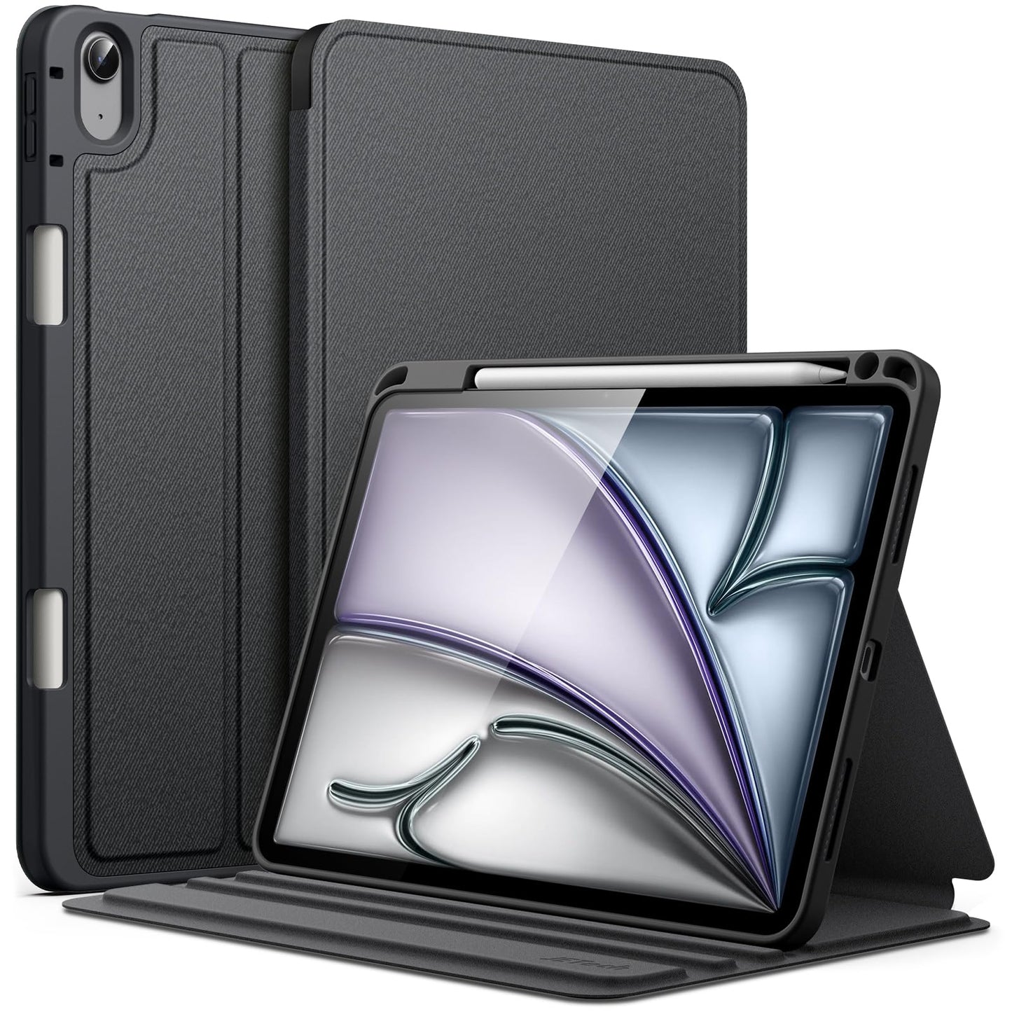 JETech case for iPad Air 11-inch M3/M2 (2025/2024), iPad Air 5/4 (2022/2020 5th/4th gen 10.9-inch) with pencil holder, slim folio stand tablet cover, multi-angle viewing (Black)