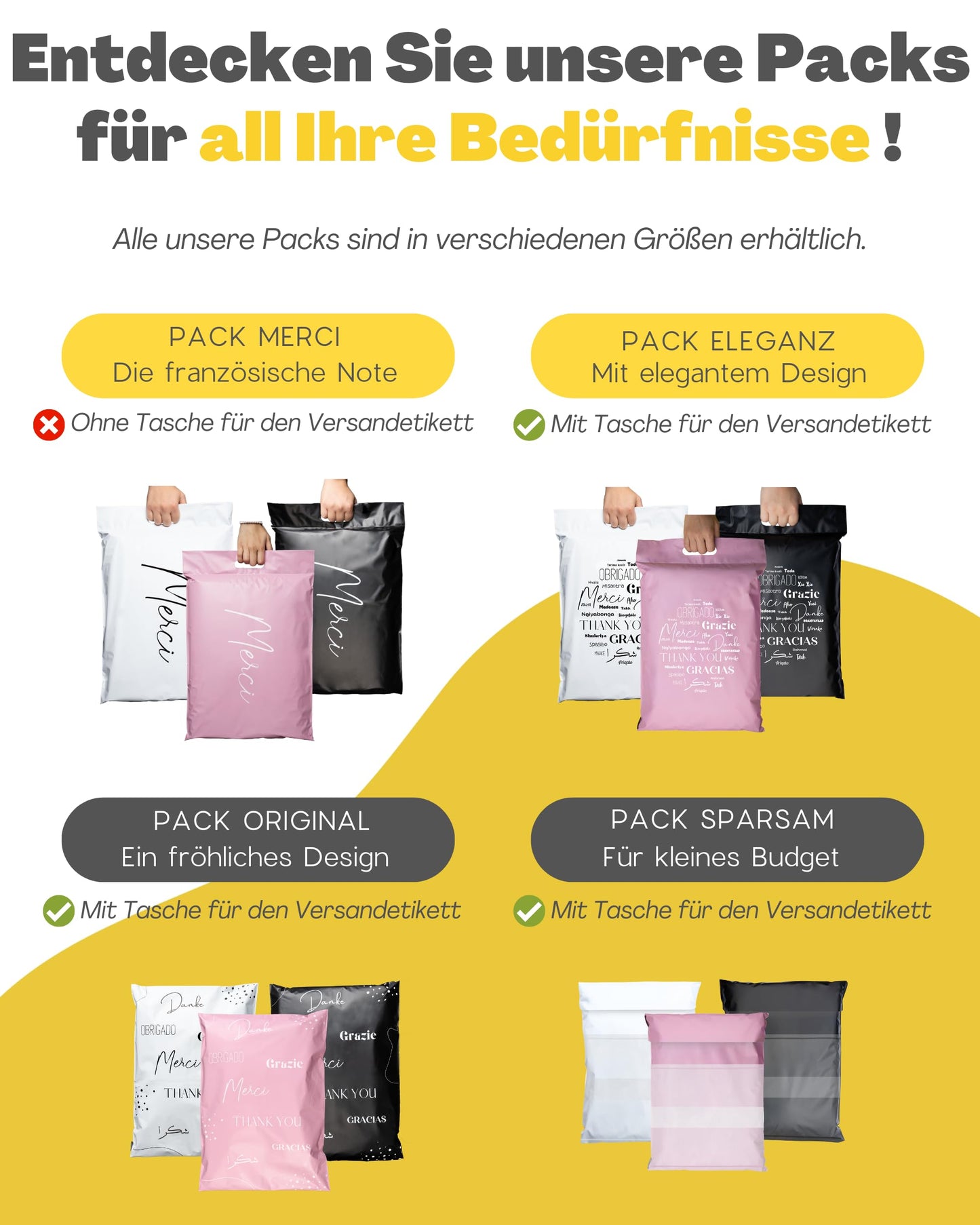 EMBALLAX - 60 shipping bags merchandise shipment - 3 sizes S/M/L - OPAQUE/RESISTANT/WATERPROOF - Shipping bags for clothing - Envelope for boxes - Shipping pouches - Mailer bag - Thank you