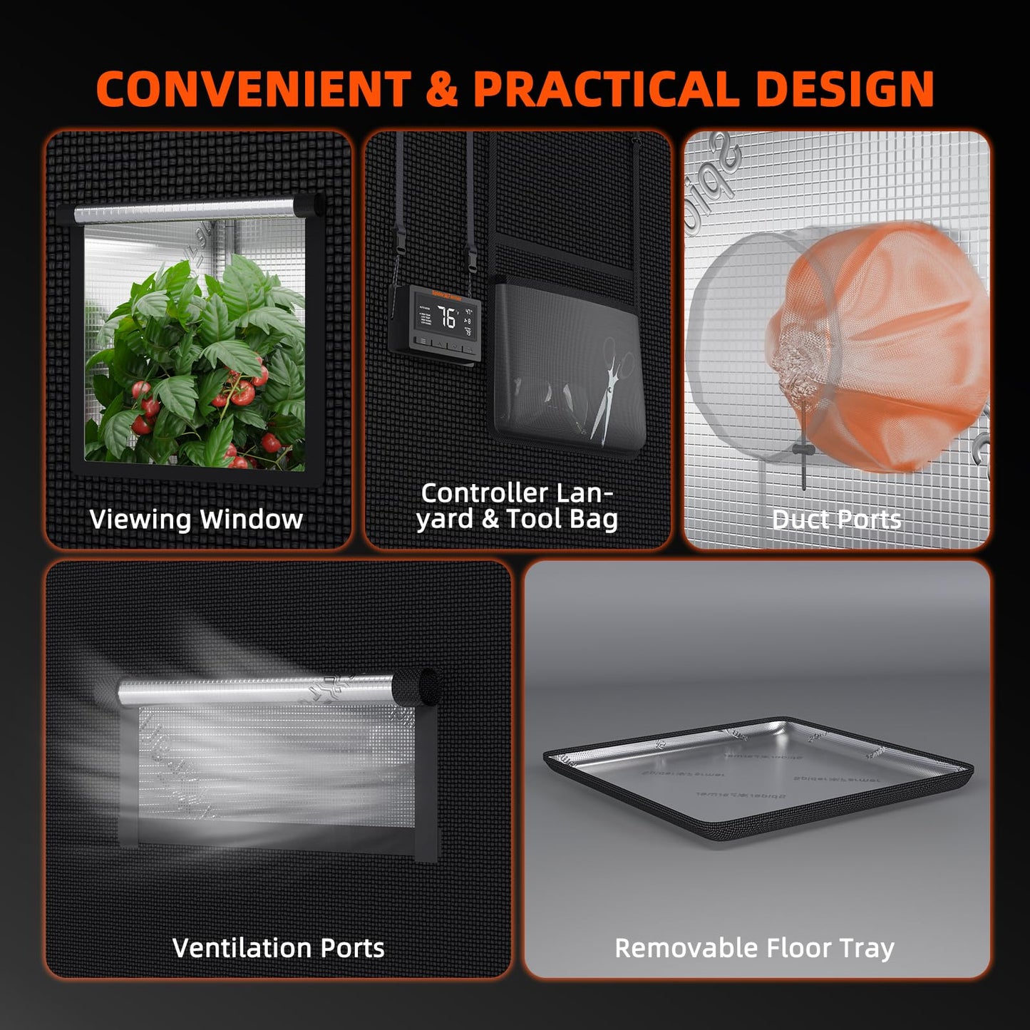 Spider Farmer grow tent 120x60x150cm for indoor, lightproof and waterproof cultivation tent, grow cabinet for home growing, plant breeding, greenhouse, cultivation tent for SF2000, G4500, SE4500.