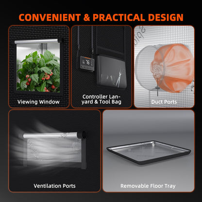 Spider Farmer grow tent 120x60x150cm for indoor, lightproof and waterproof cultivation tent, grow cabinet for home growing, plant breeding, greenhouse, cultivation tent for SF2000, G4500, SE4500.