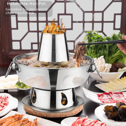 SANQIAHOME 1.8 liter camping stove hot pot made of stainless steel. Chinese charcoal hot pot, Chinese meat fondue lamb cooker, outdoor picnic cooker.