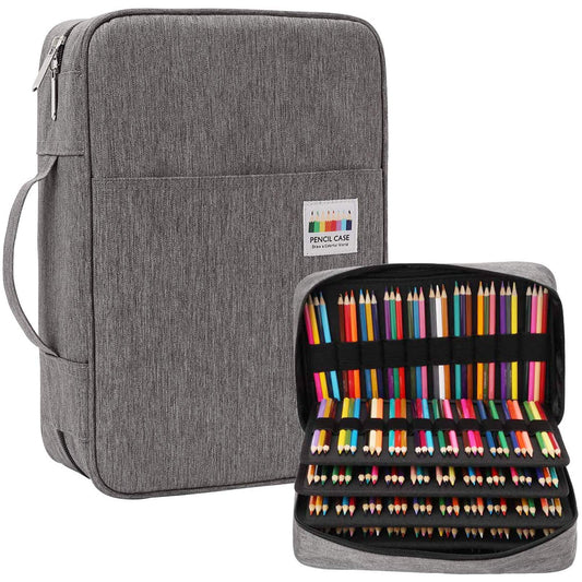 JAKAGO pencil case with large capacity for 304 colored pencils, waterproof pen pouch stationery organizer for markers artist brushes fineliners highlighters gift for art students (Grey)