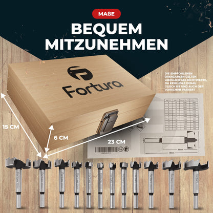 Fortura® Forstner drill bit set Ø10-50mm / wood drill bit / Forstner drill bit / wood drill bit set / hole saw / wood drill / wood milling drill / Forstner drill bit set / pot drill