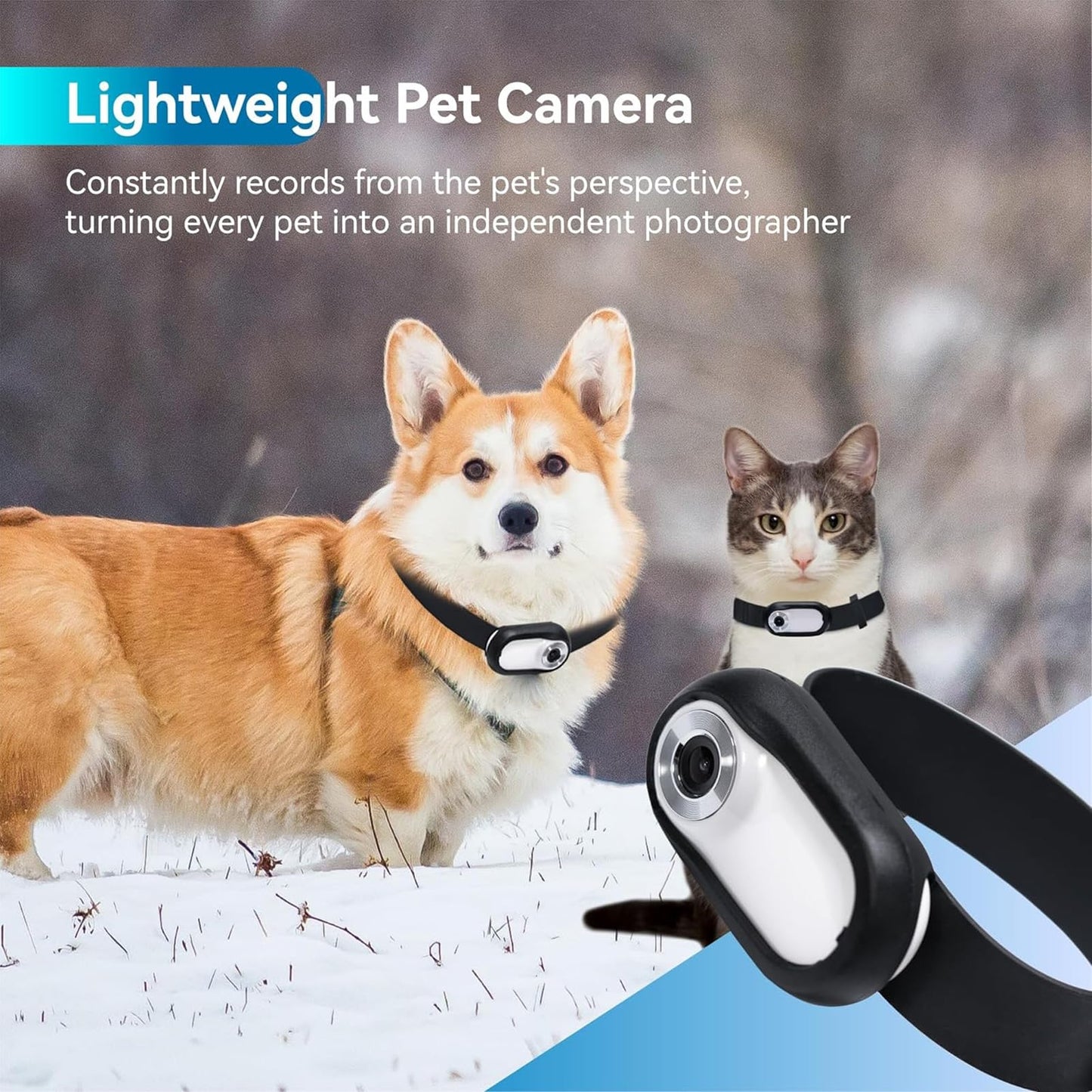 Jectse cat collar camera, no Wi-Fi required, 120-degree wide-angle pet camera, action camera with video recording, pet camera for indoor and outdoor use (White)