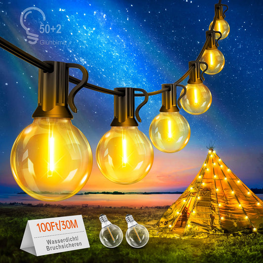 Seklin LED Outdoor String Lights Bulbs Power - Outdoor String Lights 30M with 50+2 G40 IP44 Weatherproof Bulbs for Indoor Outdoor Garden Balcony Camping Party Decoration