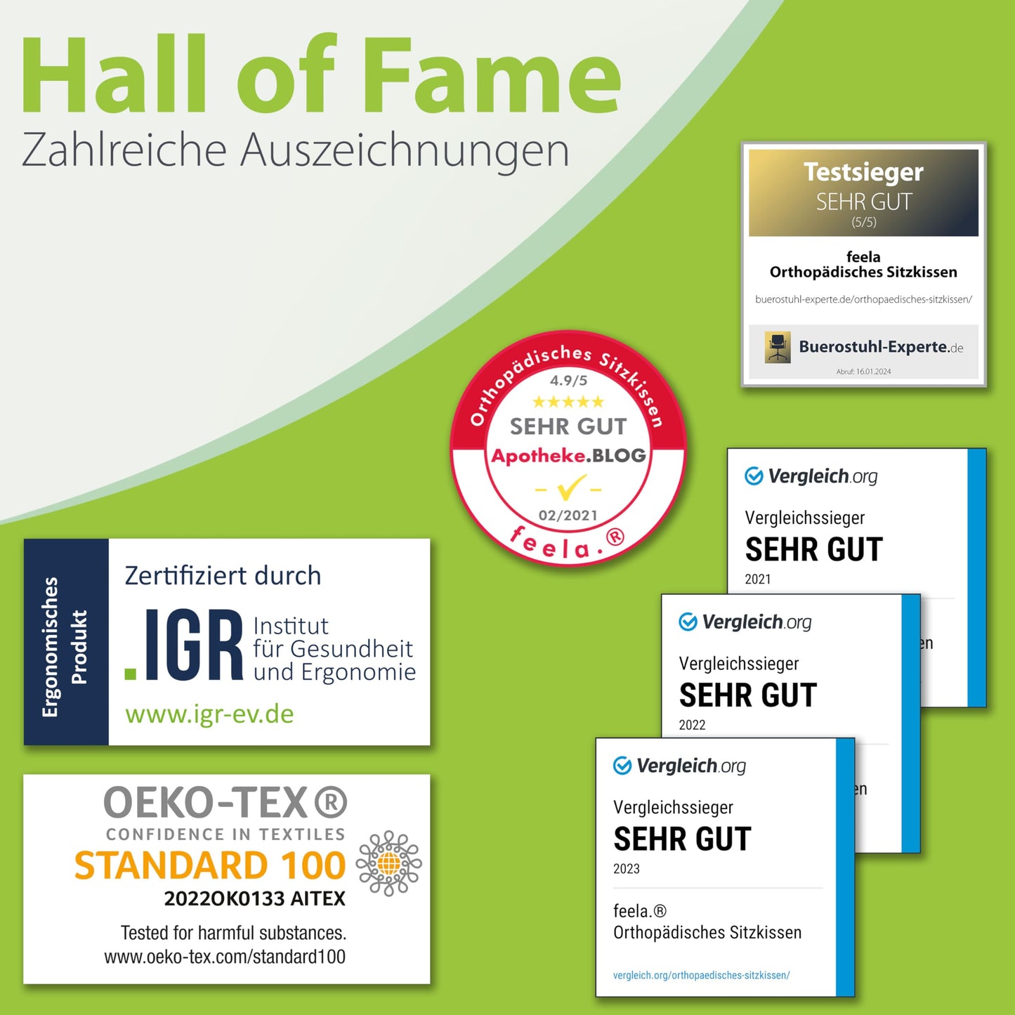 feela.® Orthopedic Seat Cushion [3 Firmness Levels] - Ergonomic seat cushion for office chair & more - Reduces pain, increases sitting comfort, promotes circulation and relieves pressure on the coccyx (Medium)