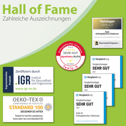 feela.® Orthopedic Seat Cushion [3 Firmness Levels] - Ergonomic seat cushion for office chair & more - Reduces pain, increases sitting comfort, promotes circulation and relieves pressure on the coccyx (Firm)