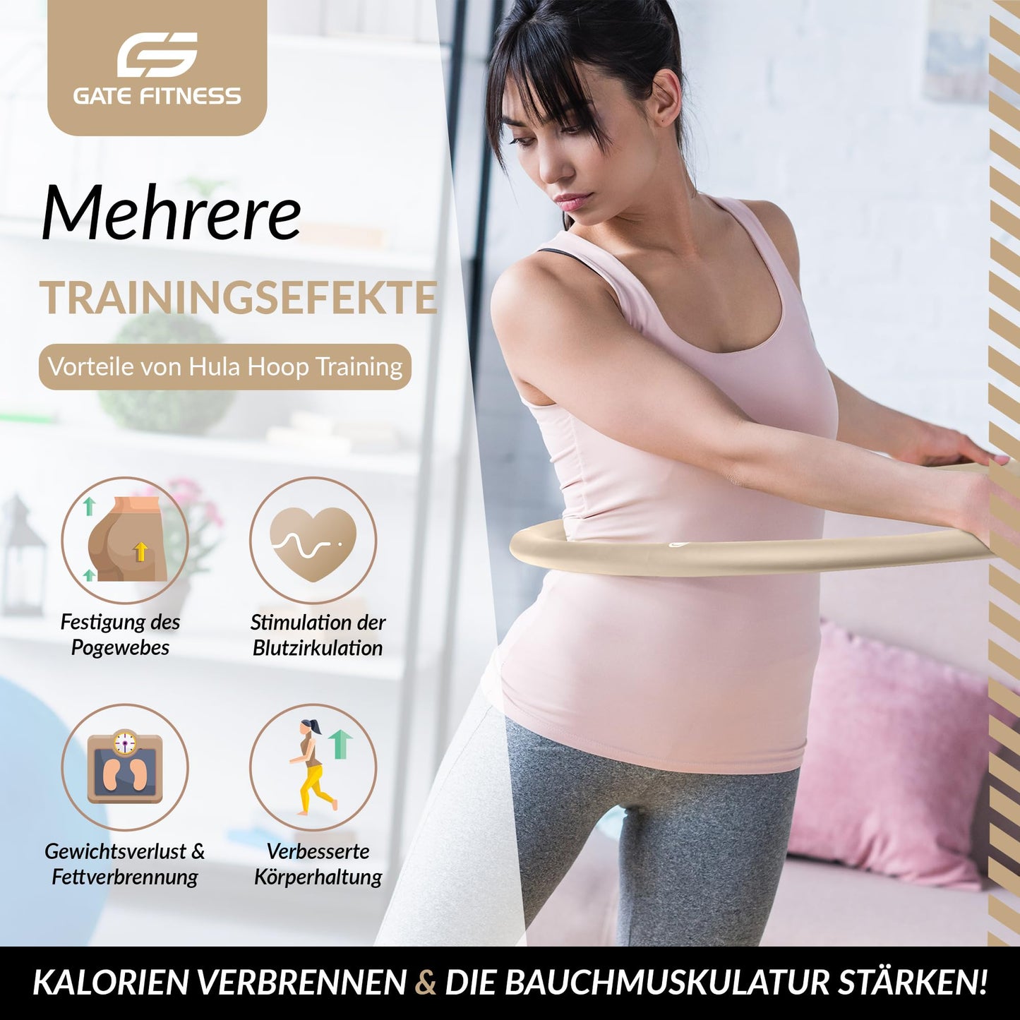 GATE FITNESS Hula Hoop hoops for adults and kids to lose weight [1.2kg / 1.5kg / 2kg] | 6 to 8 segments Hoola hoops with wave design | Beginners & Advanced | Fitness hoop with foam.