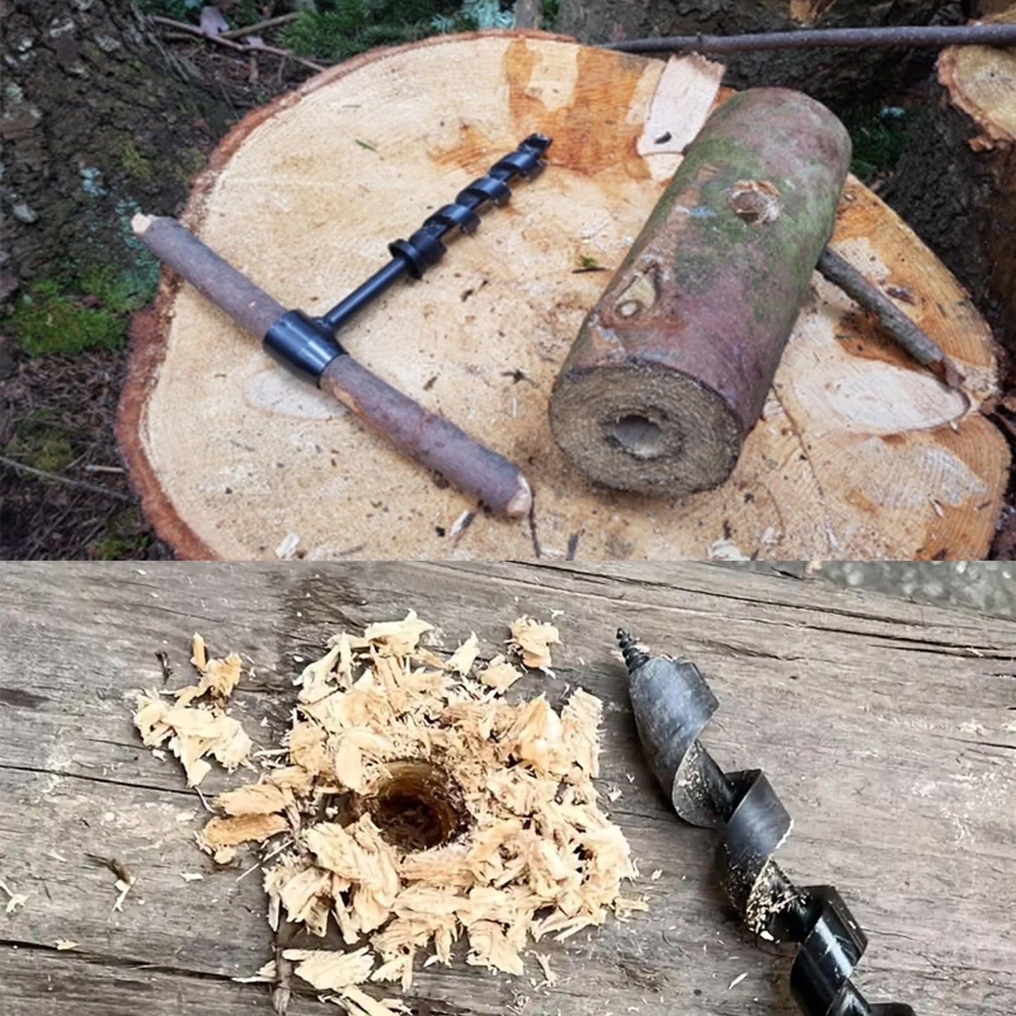 Hand drill Bushcraft - Manual screwdriver, Heavy-duty steel Scotch Eye Wood hand drill Bushcraft drill Survival equipment for woodworking, Outdoor survival, Camping, Swedish fire torch (4 pieces)
