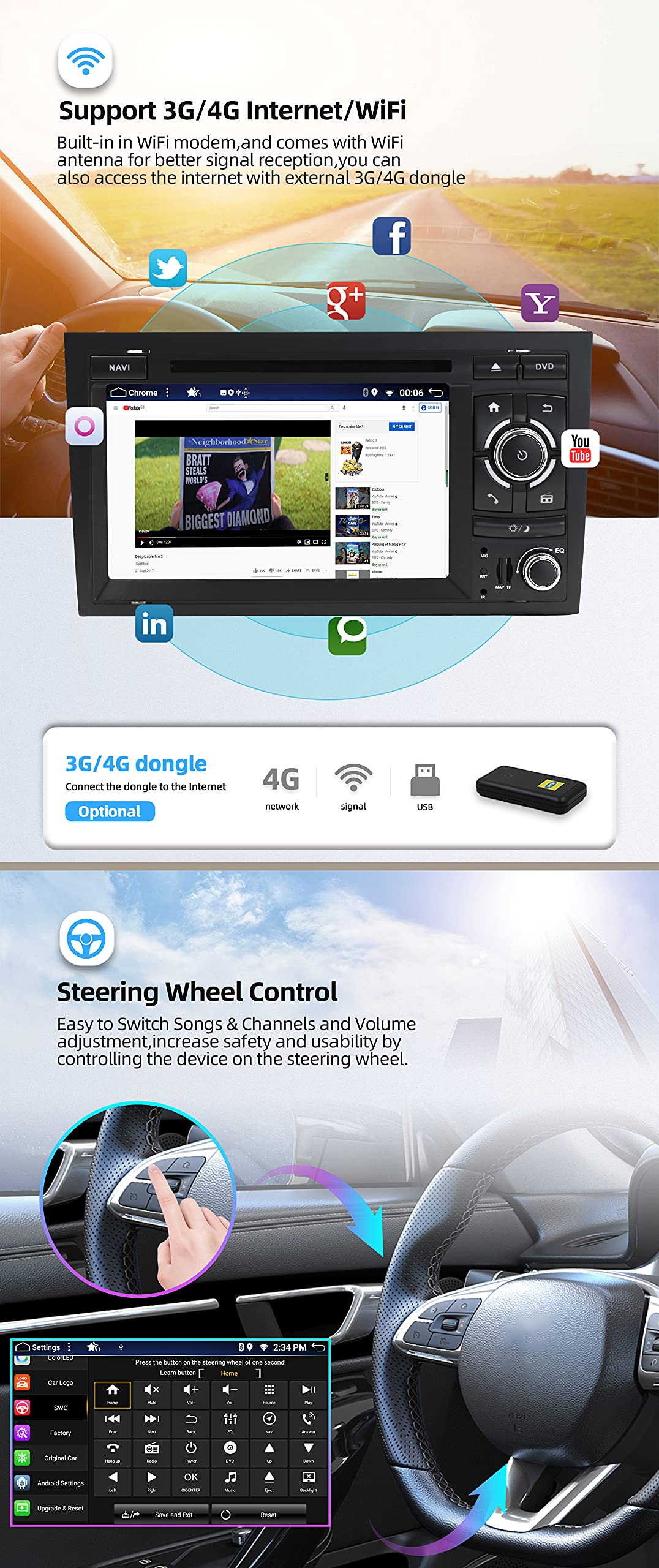 JOYX Android 12 Car Stereo for Audi A4/S4/RS4/Seat Exeo - [4G+64G] - Built-in DSP+Carplay+Android Auto - Rearview Camera Canbus FREE - With DAB Steering Wheel Control 4G WiFi Bluetooth5.0-2 Din